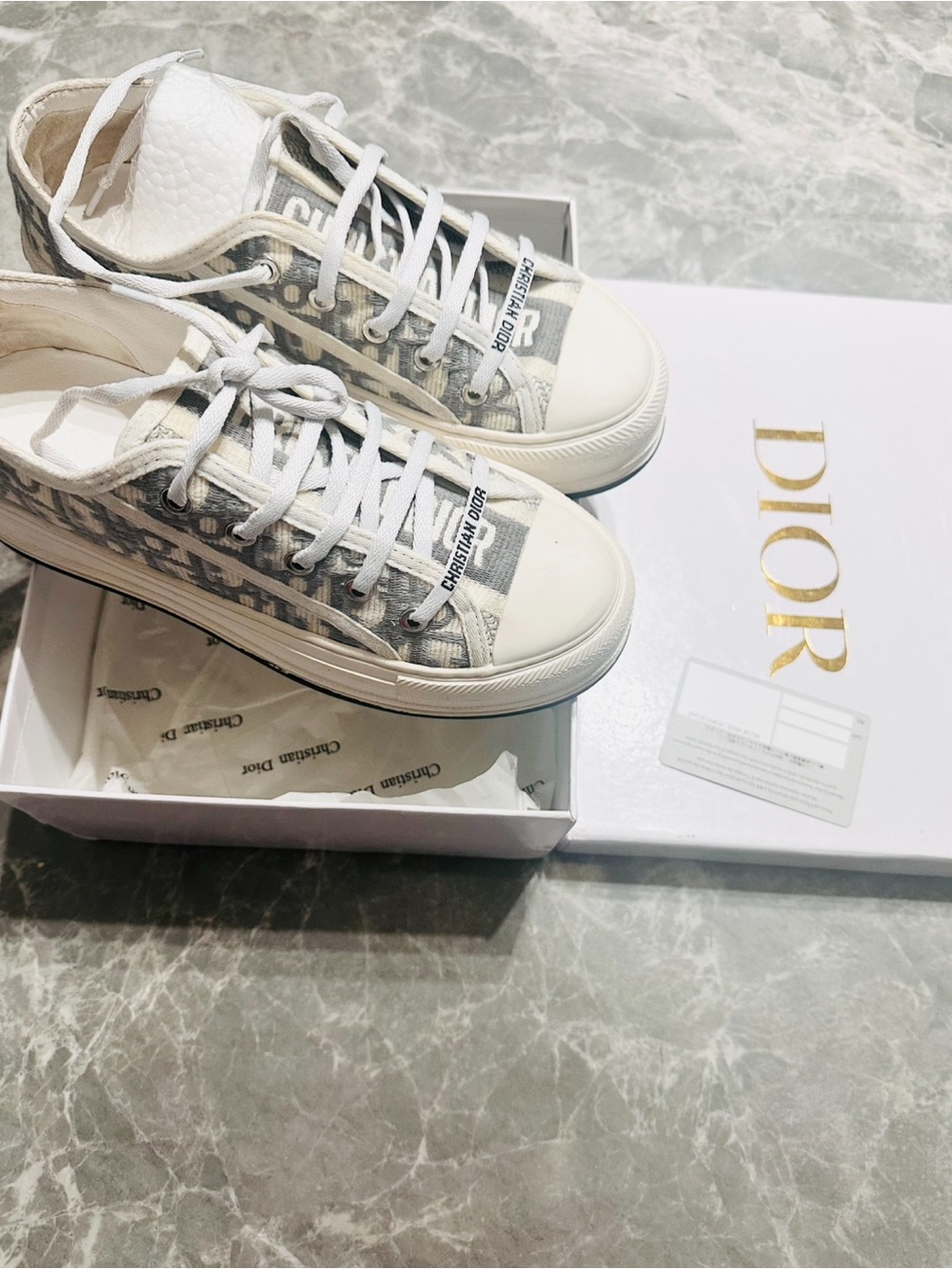 Dior White Low-Top Logo Canvas Sneakers
